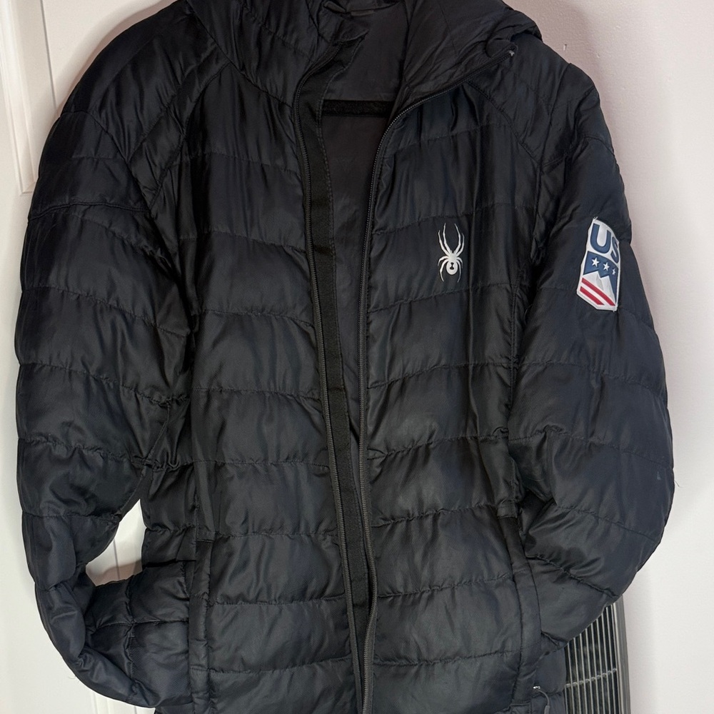 Spyder Men's Black Hooded Puffer Jacket